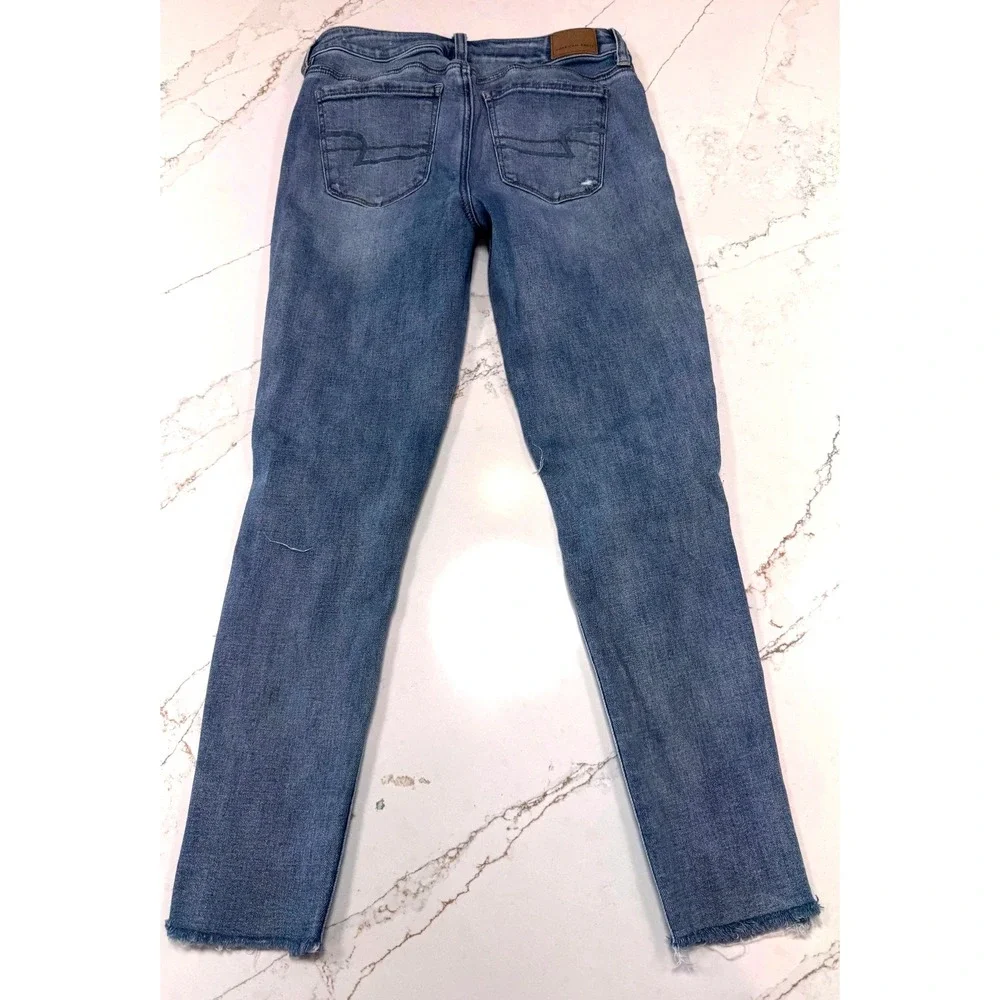 American Eagle Super Stretch Jeggings Womens 4 Short Distressed Medium Wash Blue